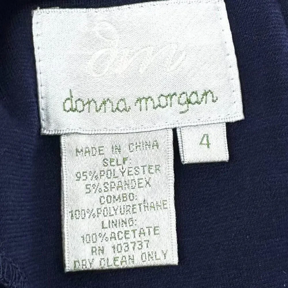 Donna Morgan Cap Sleeve Dress Blue with Black Faux Leather Trim Size 4‎